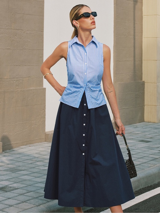 Commense Dresses & Skirts - Commense Sleeveless Striped Tie back Patchwork Midi Maxi NWT Large Sailor look